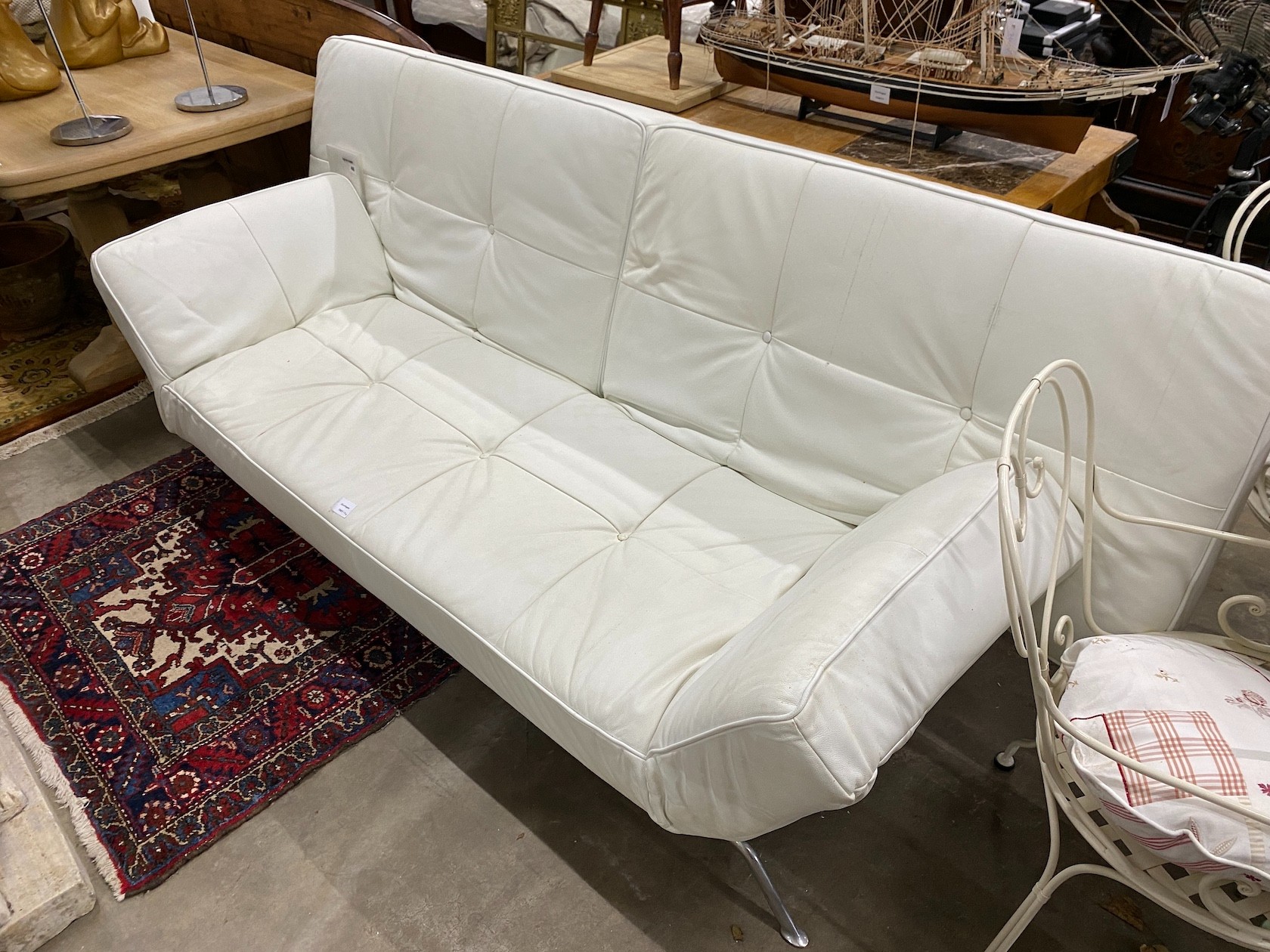 A Ligne Roset white leather settee, length 228cm, depth 100cm, height 92cm